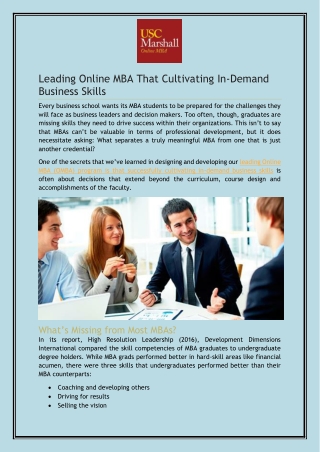Leading Online MBA That Cultivating In-Demand Business Skills