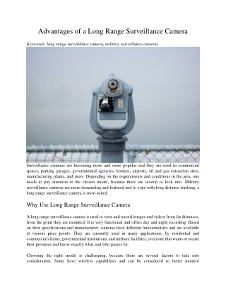 Advantages of a Long Range Surveillance Camera