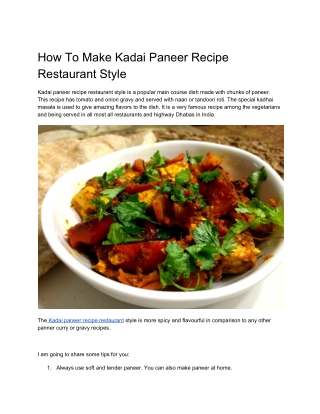 How To Make Kadai Paneer Recipe Restaurant Style