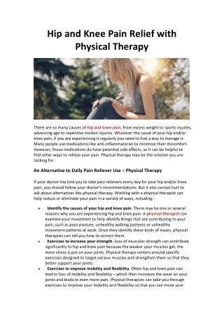 Hip and Knee Pain Relief with Physical Therapy