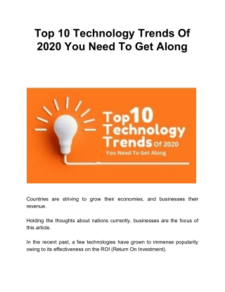 Top 10 Technology Trends Of 2020 You Need To Get Along