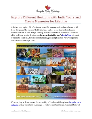 Explore Different Horizons with India Tours and Create Memories for Lifetime