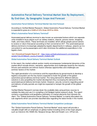 Automotive Parcel Delivery Terminal Market Size By Deployment, By End-User, By Geographic Scope And Forecast