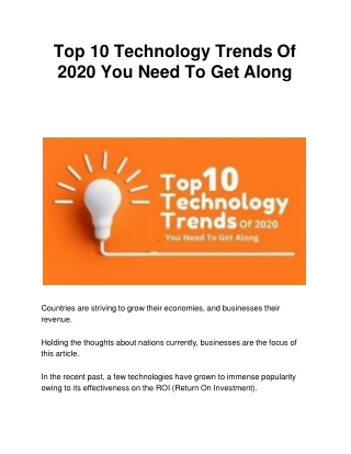 Top 10 Technology Trends Of 2020 You Need To Get Along