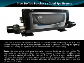 How Do You Purchase a Good Spa Heaters