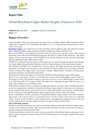 Beryllium Copper Market Insights, Forecast to 2026
