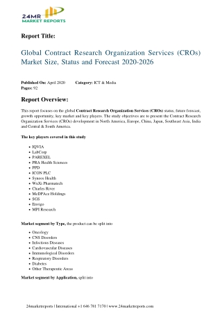 Contract Research Organization Services (CROs) Market Size, Status and Forecast 2020-2026