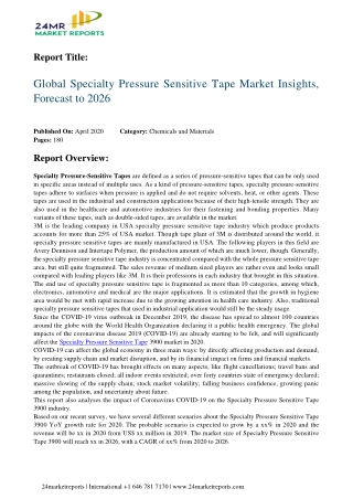 Specialty Pressure Sensitive Tape Market Insights, Forecast to 2026