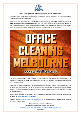 Office Cleaning Services in Melbourne Call Experts at Sparkle Office