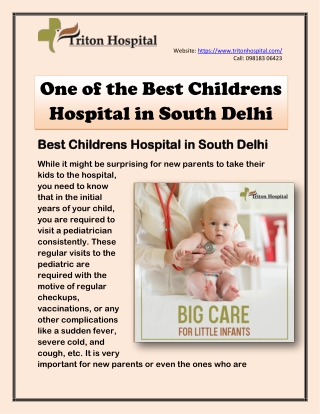 One of the Best Childrens Hospital in South Delhi