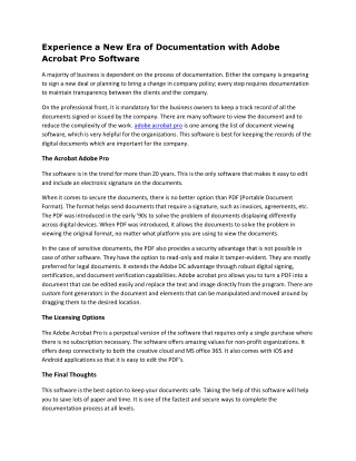 Experience a New Era of Documentation with Adobe Acrobat Pro Software