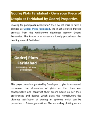 Godrej Plots Faridabad - Own your Piece of Utopia at Faridabad by Godrej Properties