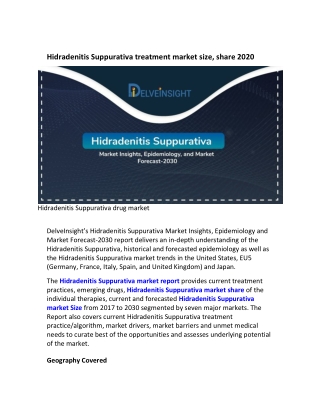 Global Hidradenitis Suppurativa market report 2020