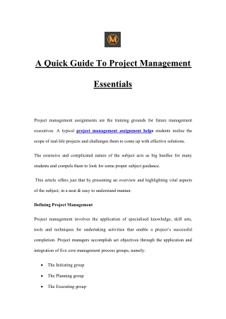 A Quick Guide To Project Management Essentials