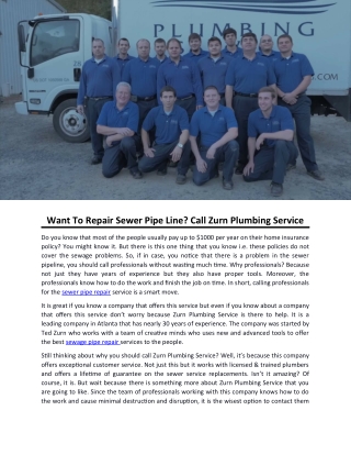 Want To Repair Sewer Pipe Line? Call Zurn Plumbing Service