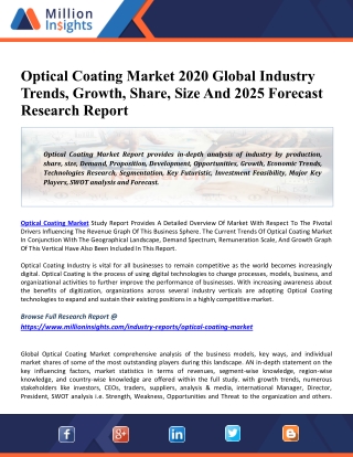 Optical Coating Market 2020 Industry Research, Share, Trend, Global Industry Size, Price, Future Analysis, Regional Outl