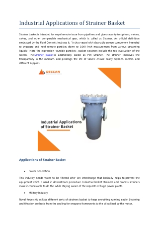 Industrial Applications of Strainer Basket
