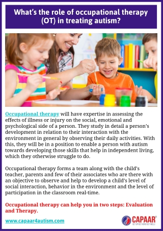 Occupational Therapy - Autism Clinics Near Me in Bangalore | CAPAAR