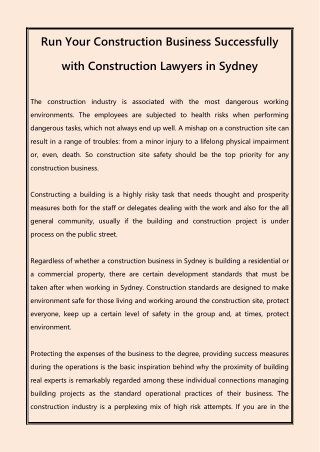 Run Your Construction Business Successfully with Construction Lawyers in Sydney