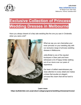 Exclusive Collection of Princess Wedding Dresses in Melbourne