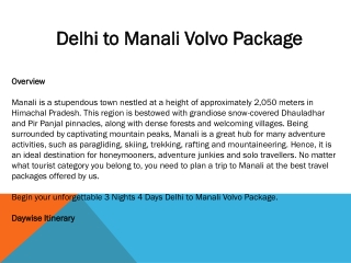 Delhi to Manali Volvo Package