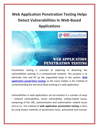 Web Application Penetration Testing Helps Detect Vulnerabilities In Web-Based Applications