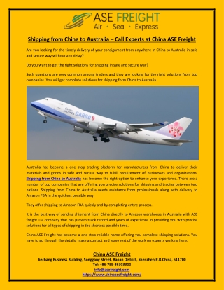 Shipping from china to australia call experts at china ase freight