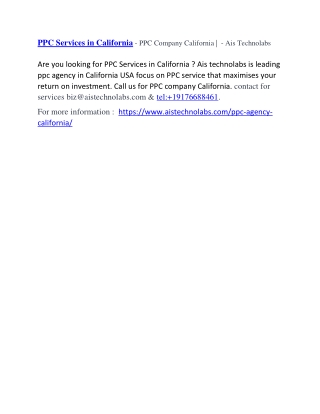 PPC Company California | PPC Services California - Ais Technolabs