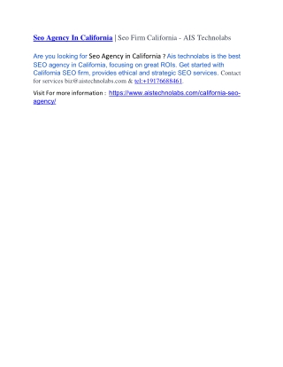 Seo Agency In California | Seo Firm California - AIS Technolabs