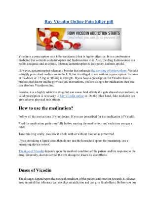 Buy Vicodin Online Pain killer pill