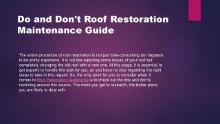 Do and Dont Roof Restoration Maintenance Guide