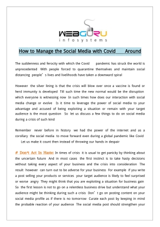 How to Manage the Social Media with Covid-19 Around
