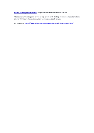 Health Staffing International - Top Critical Care Recruitment Service