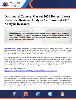 Dashboard Camera Market 2020 Industry Research, Share, Trend, Global Industry Size, Price, Future Analysis,