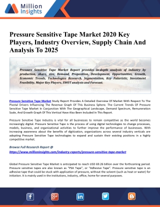 Pressure Sensitive Tape Market 2026: Global Size, Key Companies, Trends, Growth And Regional Forecasts Research