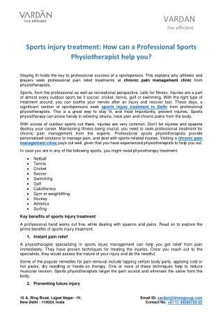 Sports injury treatment: How can a Professional Sports Physiotherapist help you?