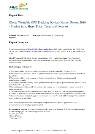 Wearable GPS Tracking Devices Market Report 2019