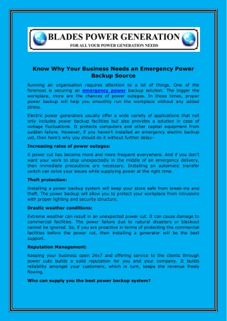 Know Why Your Business Needs an Emergency Power Backup Source