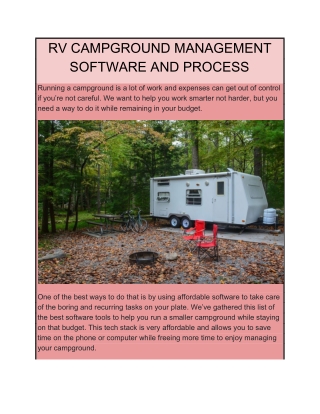 RV CAMPGROUND MANAGEMENT SOFTWARE AND PROCESS