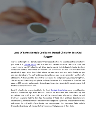 Land O’ Lakes Dental: Coaldale’s Dental Clinic for Best Oral Surgery