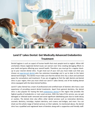Land O’ Lakes Dental: Get Medically Advanced Endodontics Treatment
