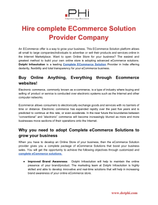 Hire complete ECommerce Solution Provider Company- Dotphi Infosolution