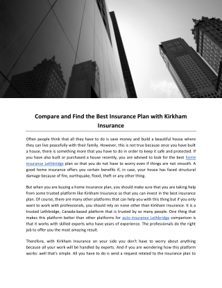 Compare and Find the Best Insurance Plan with Kirkham Insurance