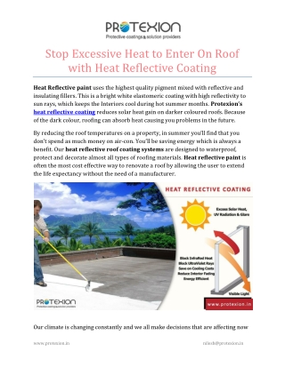 Stop Excessive Heat to Enter On Roof with Heat Reflective Coating