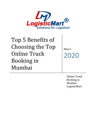 Top 5 Benefits of Choosing the Top Online Truck Booking in Mumbai