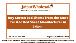 Buy Cotton Bed Sheets from the Most Trusted Bed Sheet Manufacturer in Jaipur: Jaipur Wholesaler