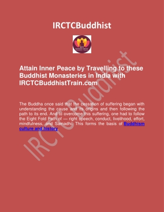 Feel Peace In Buddhist Monasteries With IRCTC Buddhist