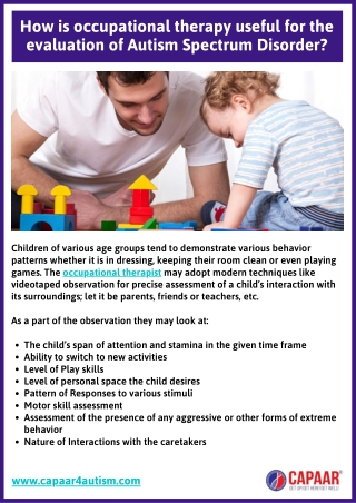 Occupational Therapy Useful - Autism Clinics Near Me in Bangalore | CAPAAR