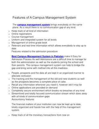 Feature Of Campus Management System