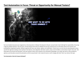 Test Automation in Focus: Threat or Opportunity for Manual Testers?